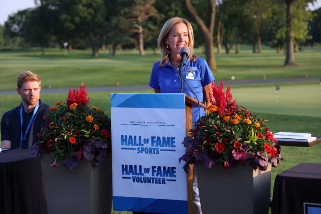 Northbrook Park District Executive Director Molly Hamer speaks at the 2023 Hall of Fame Induction Ceremony.